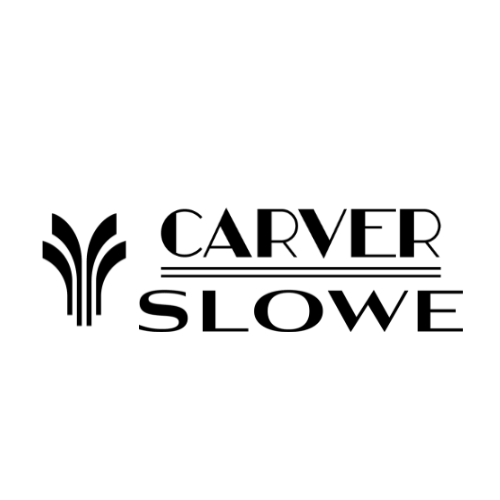 a black and white photo of a carver slowne logo